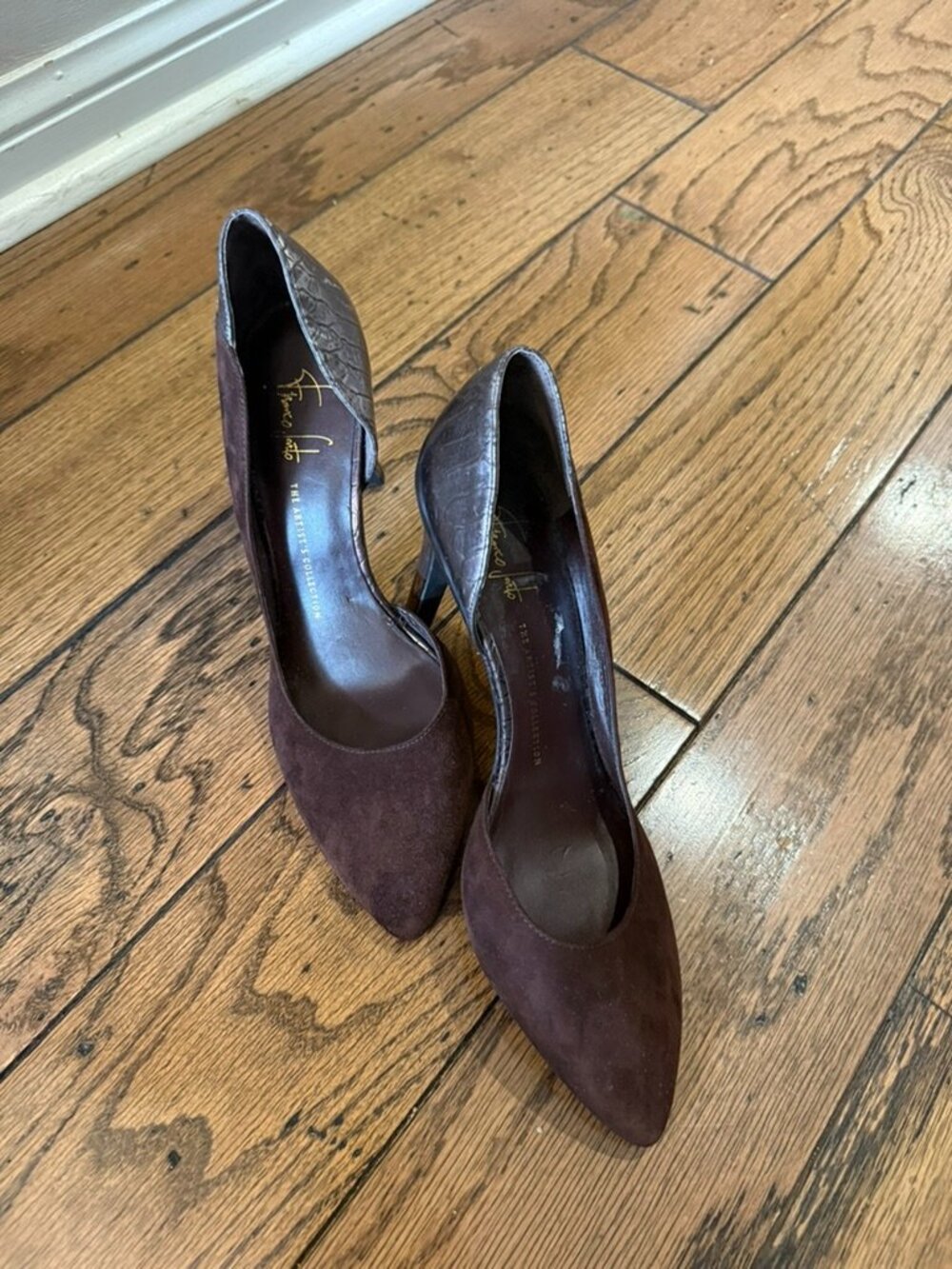 Franco Sarto Brown Suede dOrsay Pumps Croc Heel